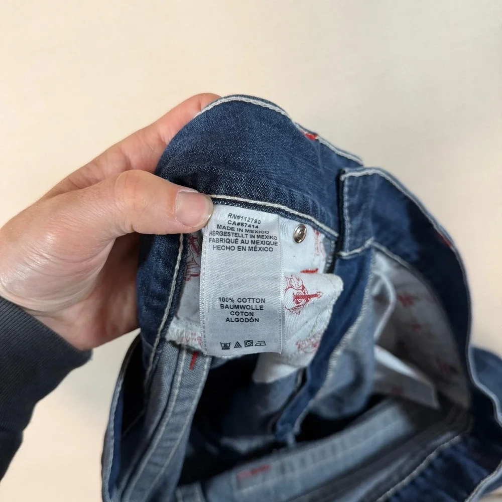 True Religion Section Straight Jeans Mens 38x32.5 Blue Denim Red Contrast Stitch